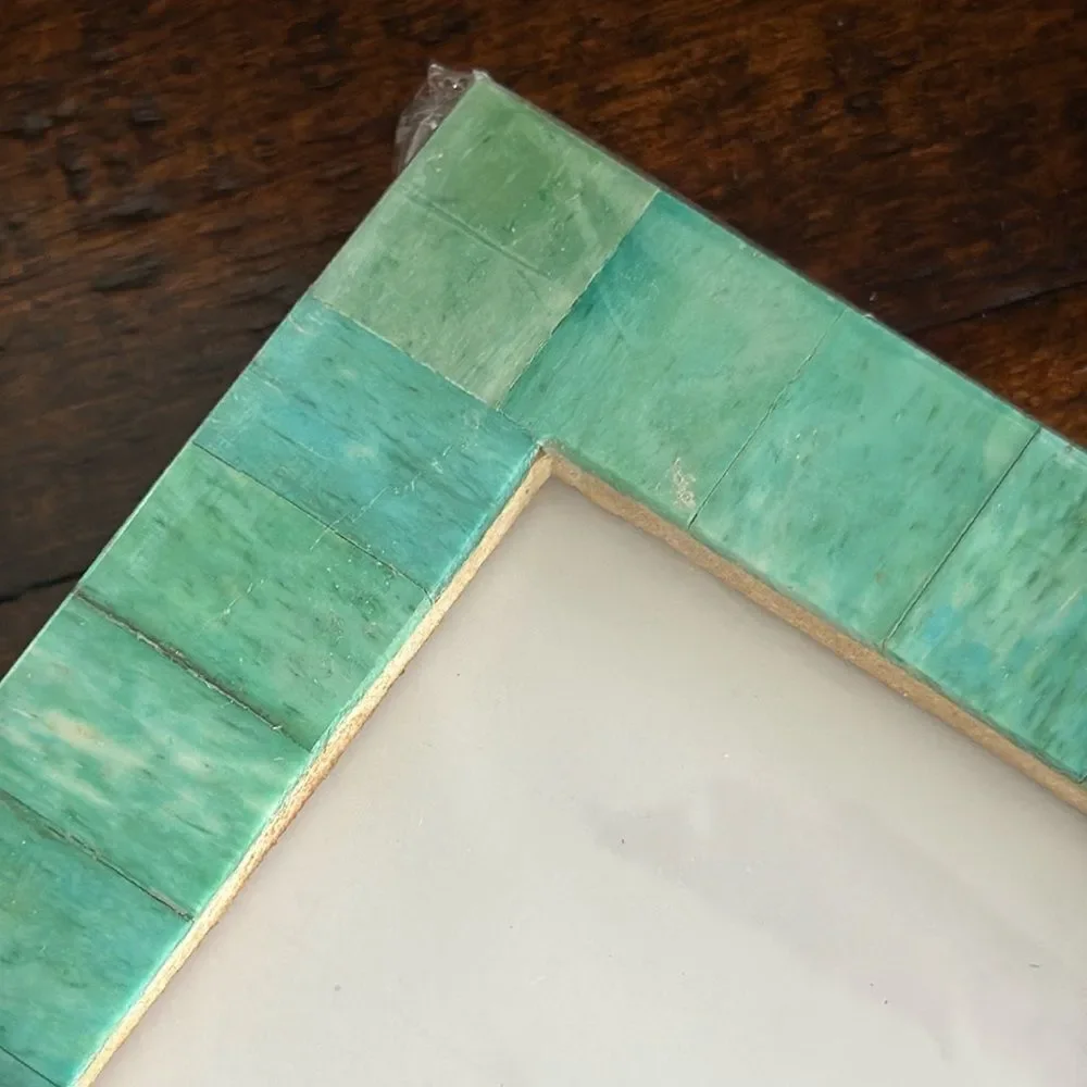 Set of 2 Aqua Blue Mosaic Tile 4×6 Photo Frames - Handmade Coastal Beach Decor